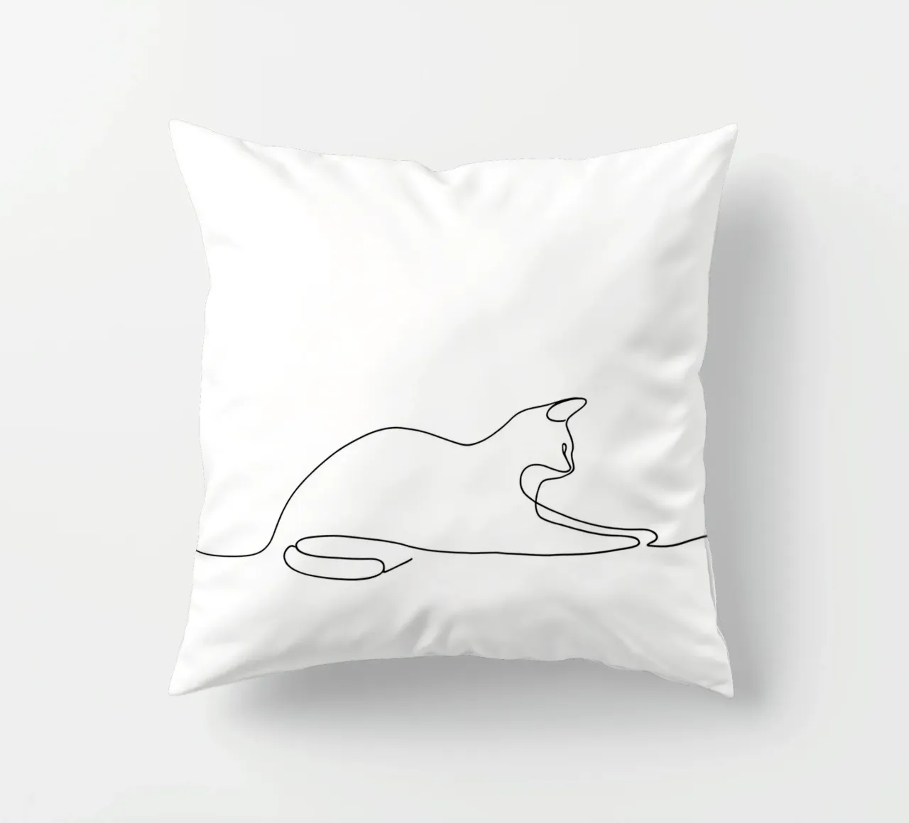 Dessin au trait minimaliste d'un chat qui s'étire - Abstrait moderne A coussin de Viv Line Art