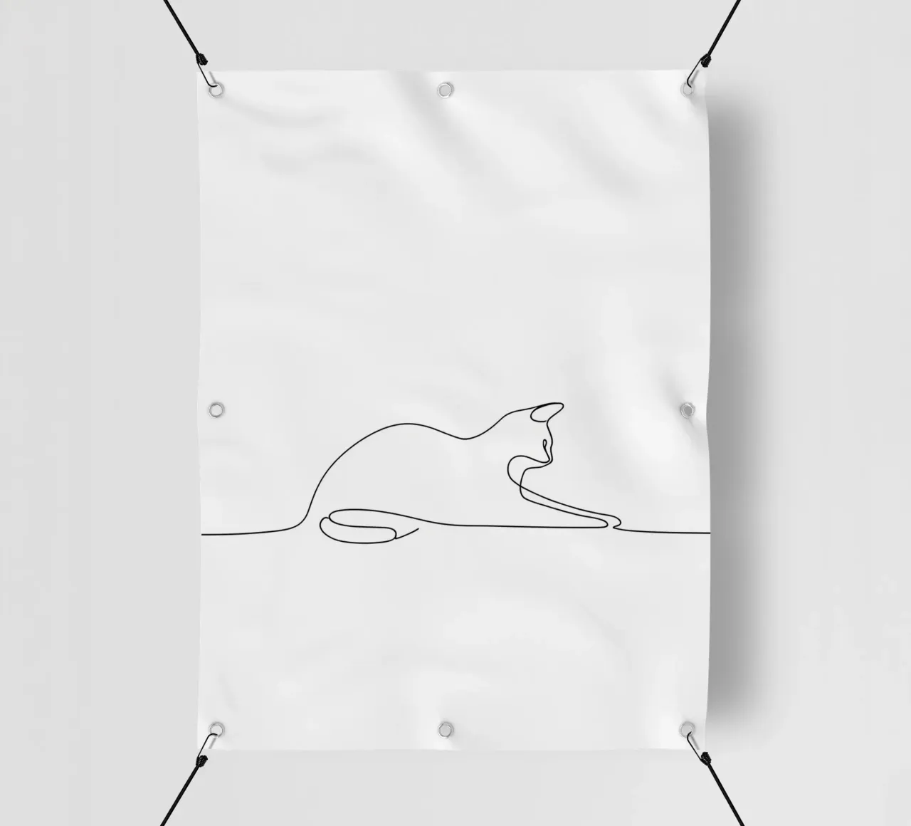 Minimalist Line Drawing of a Cat Flexing | Modern Abstract A pvc cover by Viv Line Art