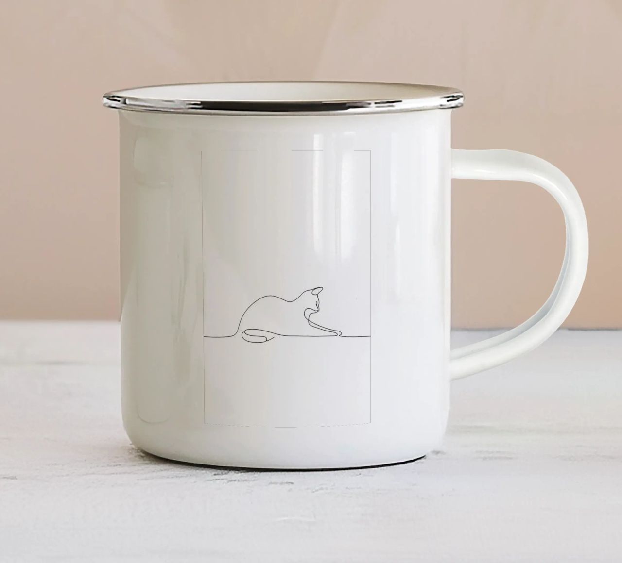 Minimalist Line Drawing of a Cat Flexing | Modern Abstract A enamel mug by Viv Line Art
