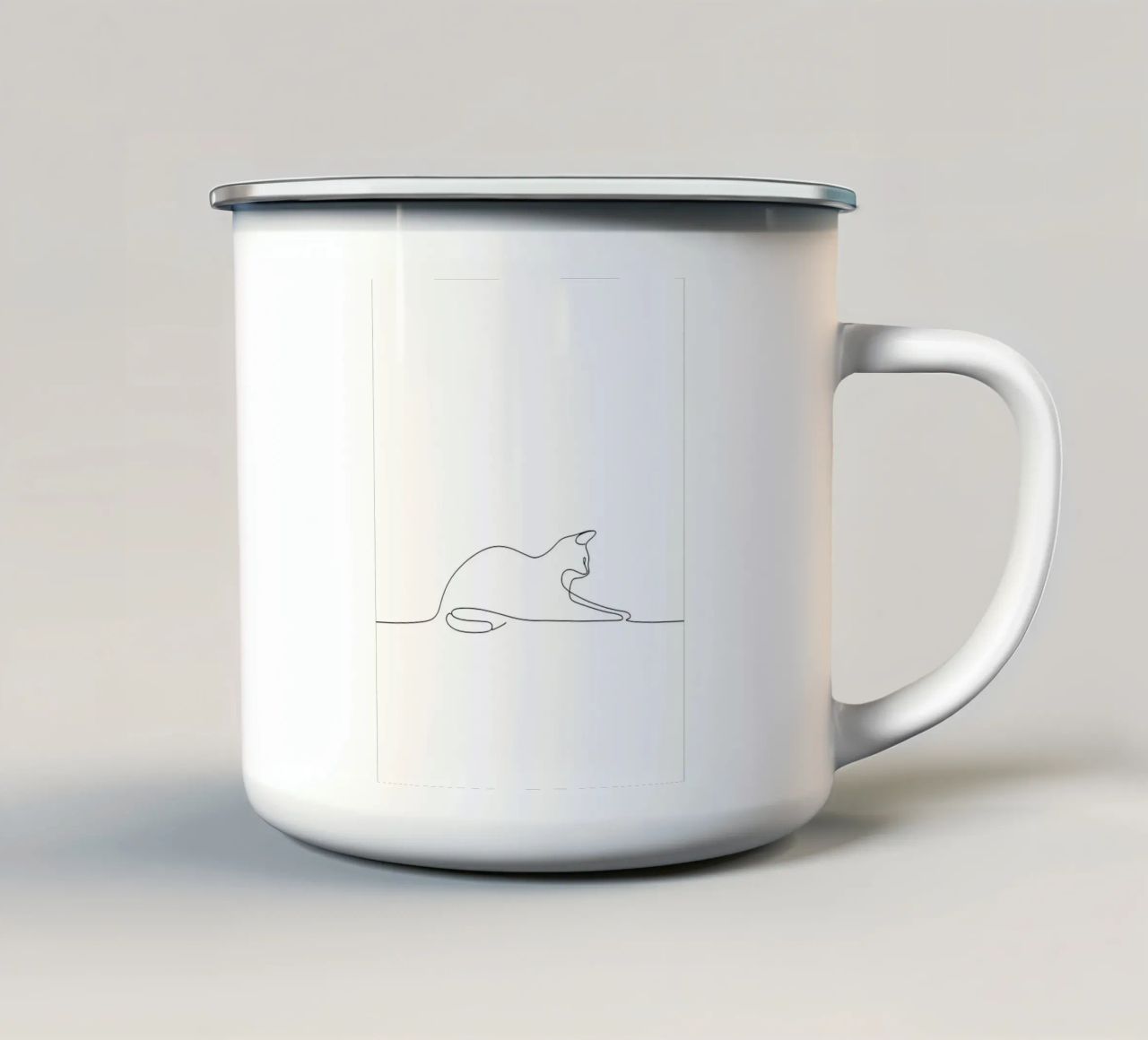 Minimalist Line Drawing of a Cat Flexing | Modern Abstract A enamel mug by Viv Line Art