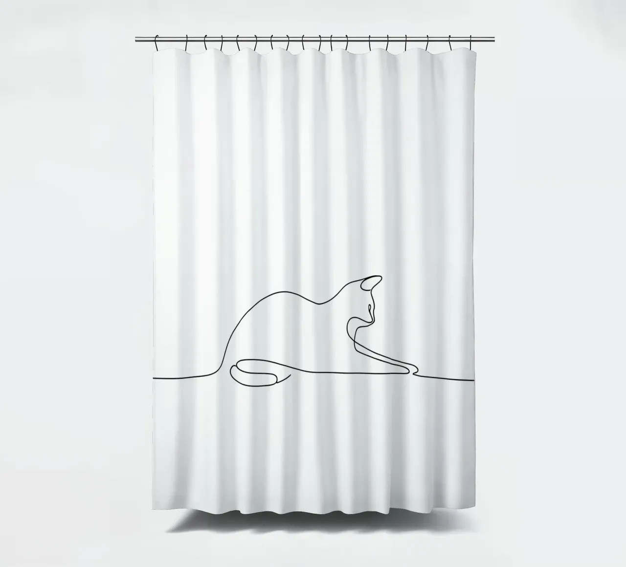 Minimalist Line Drawing of a Cat Flexing | Modern Abstract A shower curtain by Viv Line Art