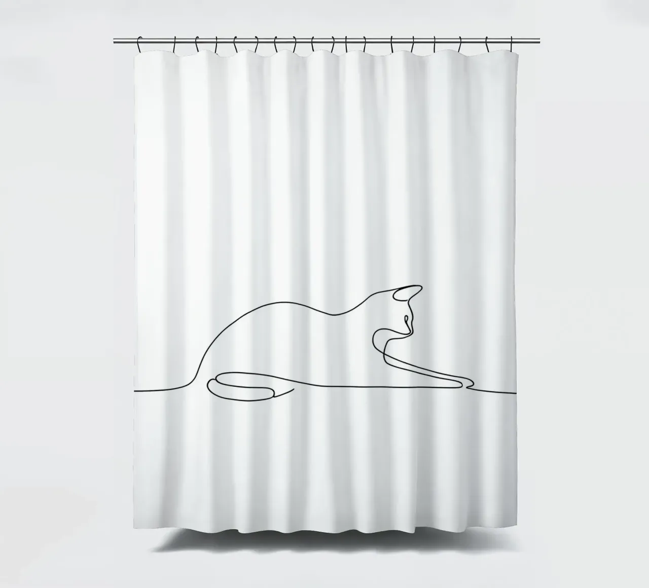Minimalist Line Drawing of a Cat Flexing | Modern Abstract A shower curtain by Viv Line Art
