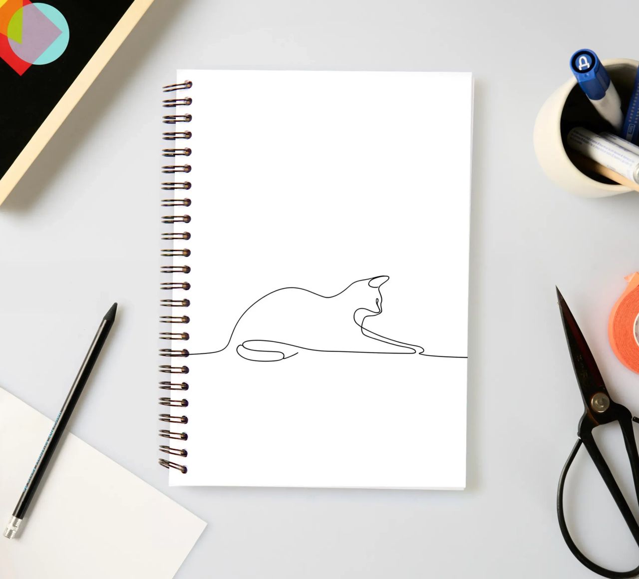 Minimalist Line Drawing of a Cat Flexing | Modern Abstract A spiral notebook by Viv Line Art