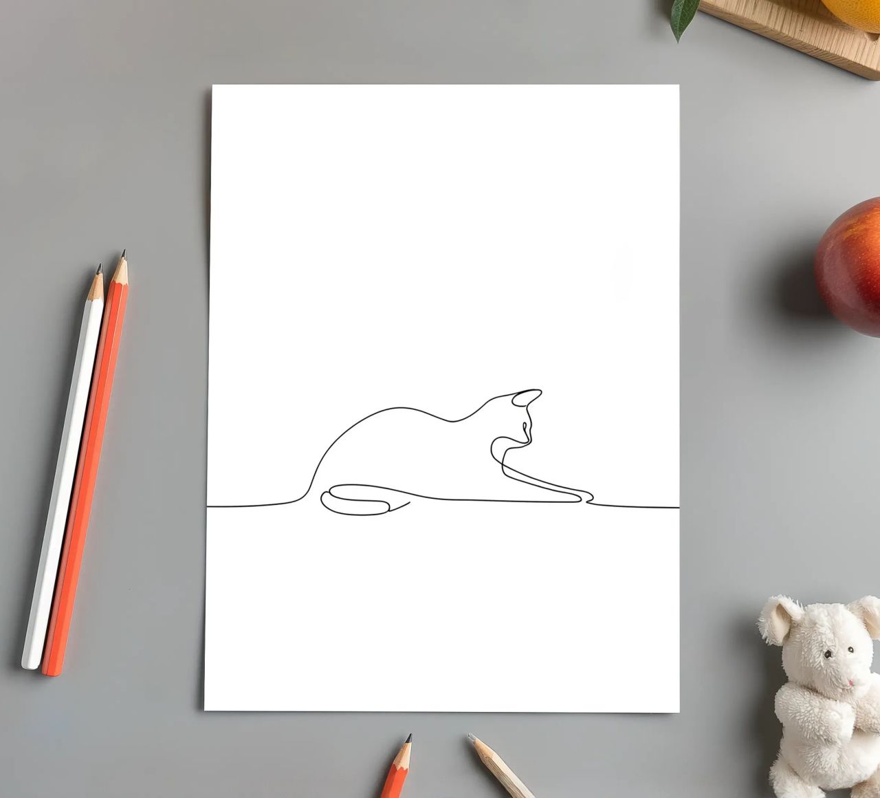 Minimalist Line Drawing of a Cat Flexing | Modern Abstract A sticker sheet by Viv Line Art