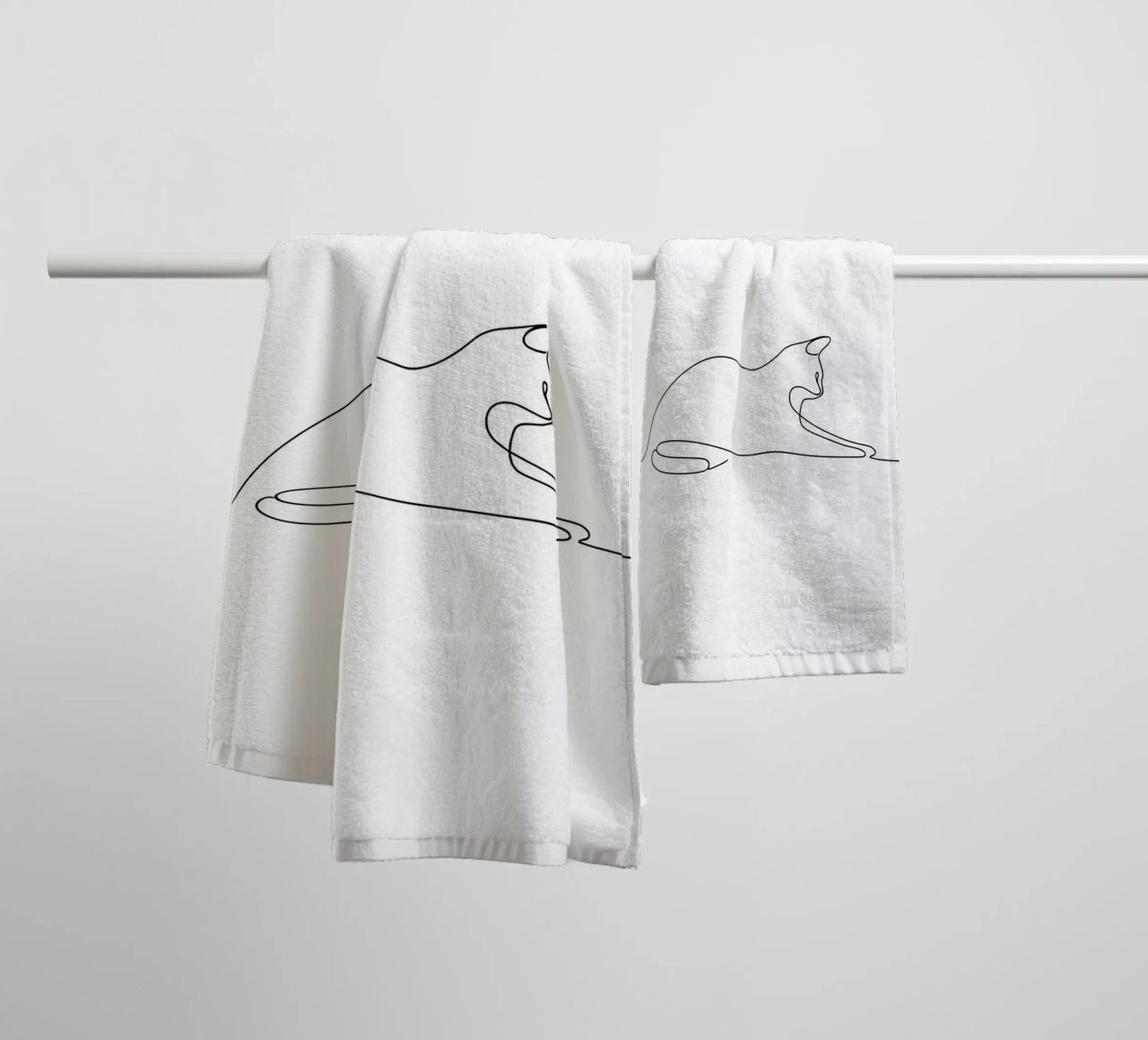 Minimalist Line Drawing of a Cat Flexing | Modern Abstract A towel by Viv Line Art