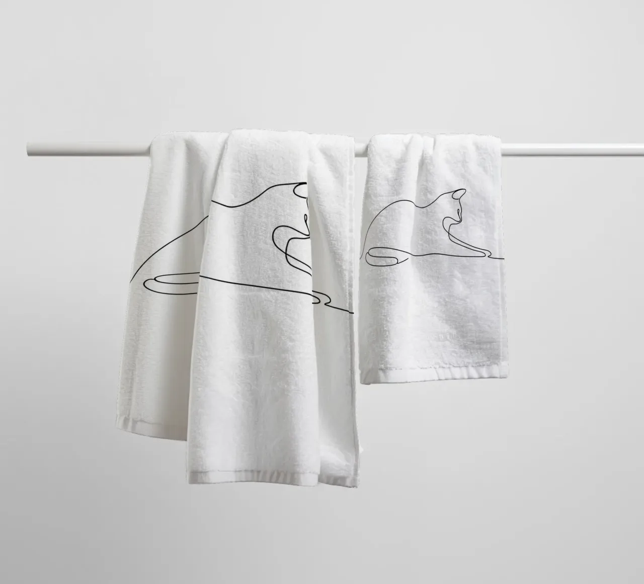 Minimalistische lijntekening van een kat Flexing | Modern Abstract A badhanddoek van Viv Line Art