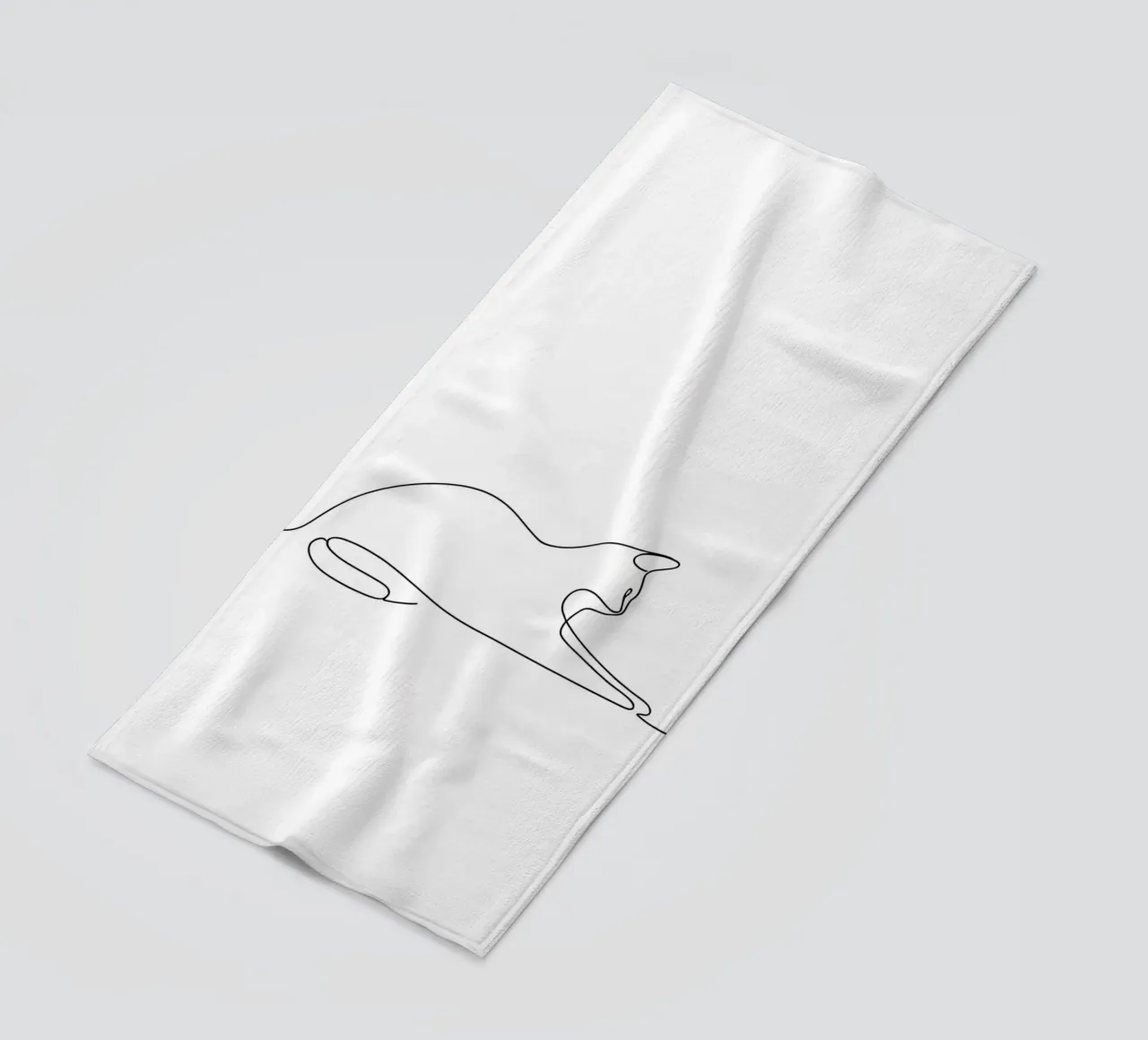 Minimalist Line Drawing of a Cat Flexing | Modern Abstract A beach towel by Viv Line Art