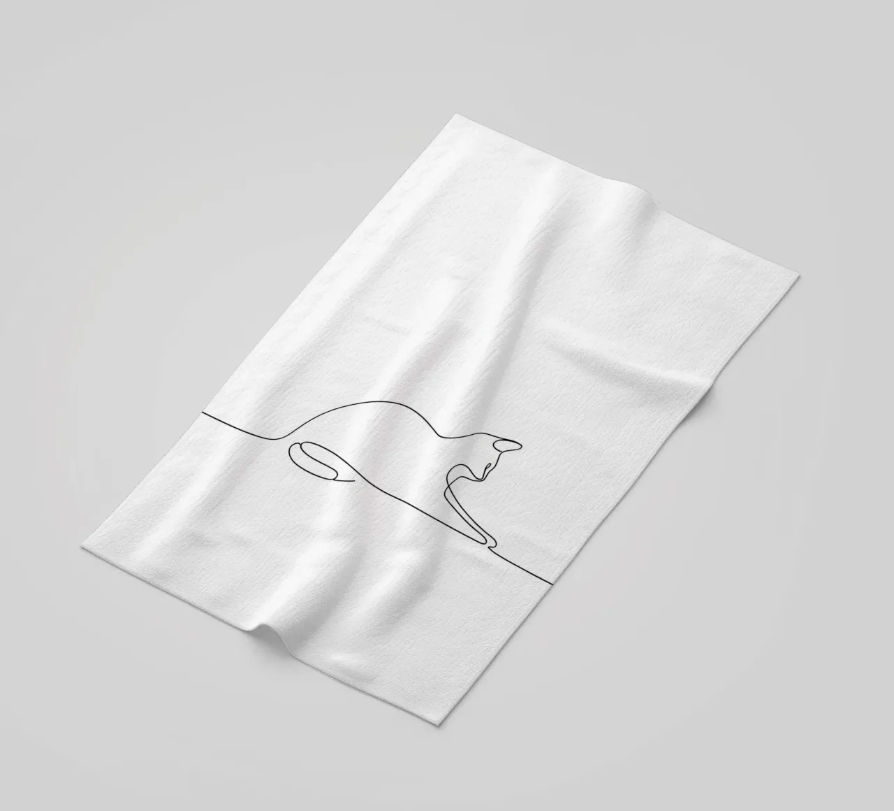 Dessin au trait minimaliste d'un chat qui s'étire - Abstrait moderne A serviette de plage de Viv Line Art