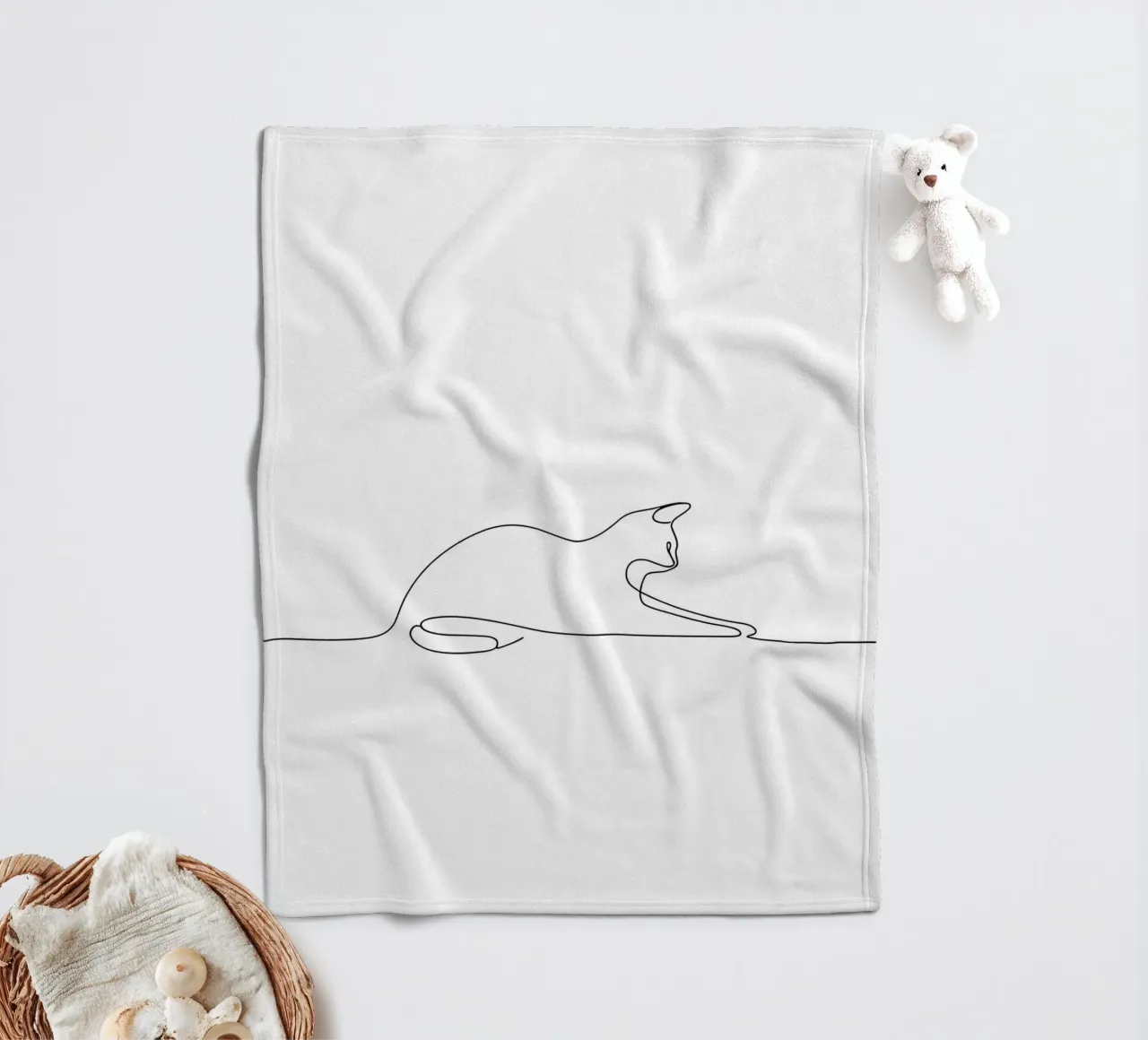 Minimalist Line Drawing of a Cat Flexing | Modern Abstract A fleece blanket by Viv Line Art