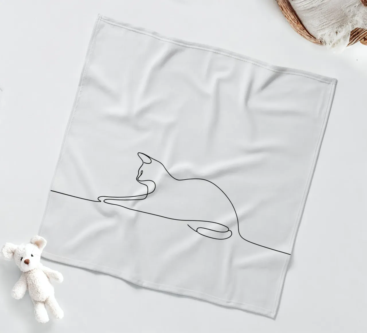 Minimalist Line Drawing of a Cat Flexing | Modern Abstract A fleece blanket by Viv Line Art