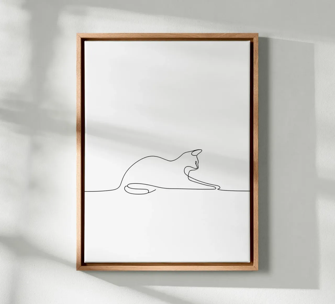 Minimalist Line Drawing of a Cat Flexing | Modern Abstract A canvas with Floater frame by Viv Line Art