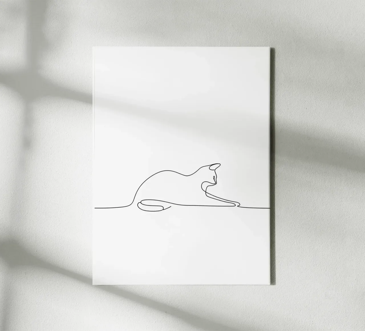 Minimalist Line Drawing of a Cat Flexing | Modern Abstract A canvas with Floater frame by Viv Line Art