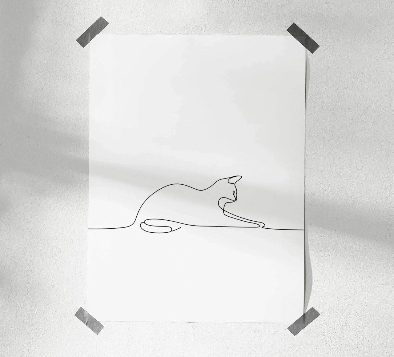 Minimalist Line Drawing of a Cat Flexing | Modern Abstract A hahnemühle by Viv Line Art