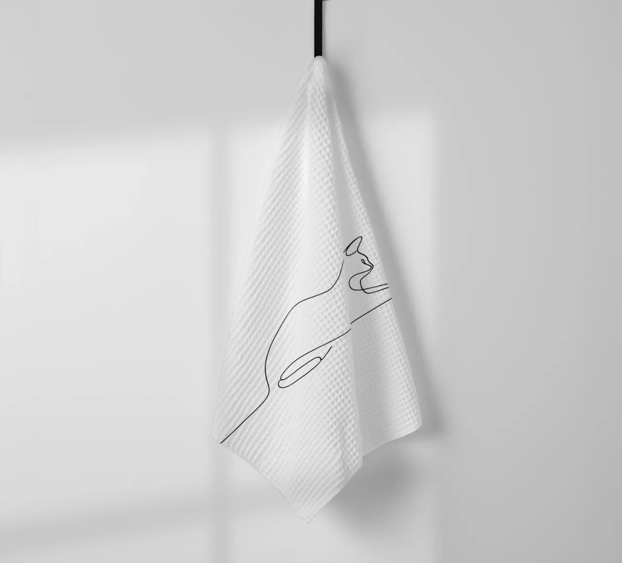 Minimalist Line Drawing of a Cat Flexing | Modern Abstract A tea towel by Viv Line Art