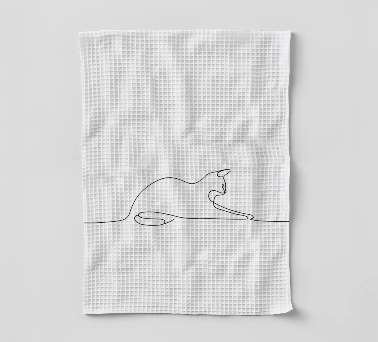 Minimalist Line Drawing of a Cat Flexing | Modern Abstract A tea towel by Viv Line Art