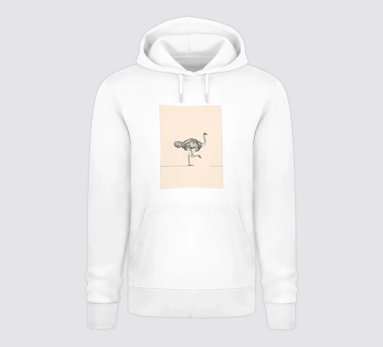 Disegno lineare minimalista di uno struzzo che cammina | Moderno felpa con cappuccio da Viv Line Art