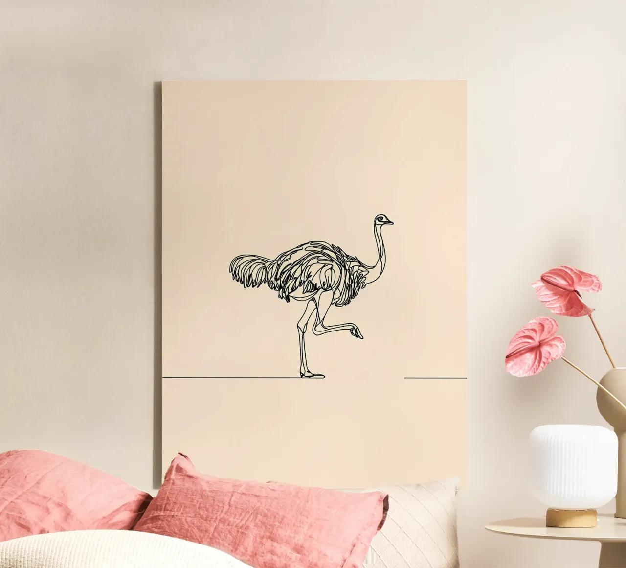 Minimalist Line Drawing of a Walking Ostrich | Modern canvas with Floater frame by Viv Line Art