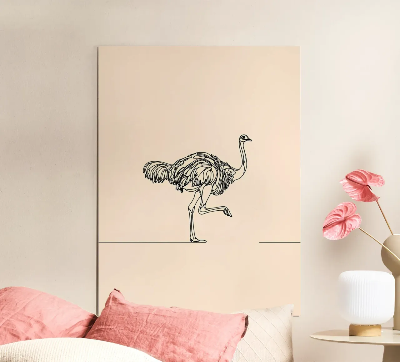 Disegno lineare minimalista di uno struzzo che cammina | Moderno poster da Viv Line Art