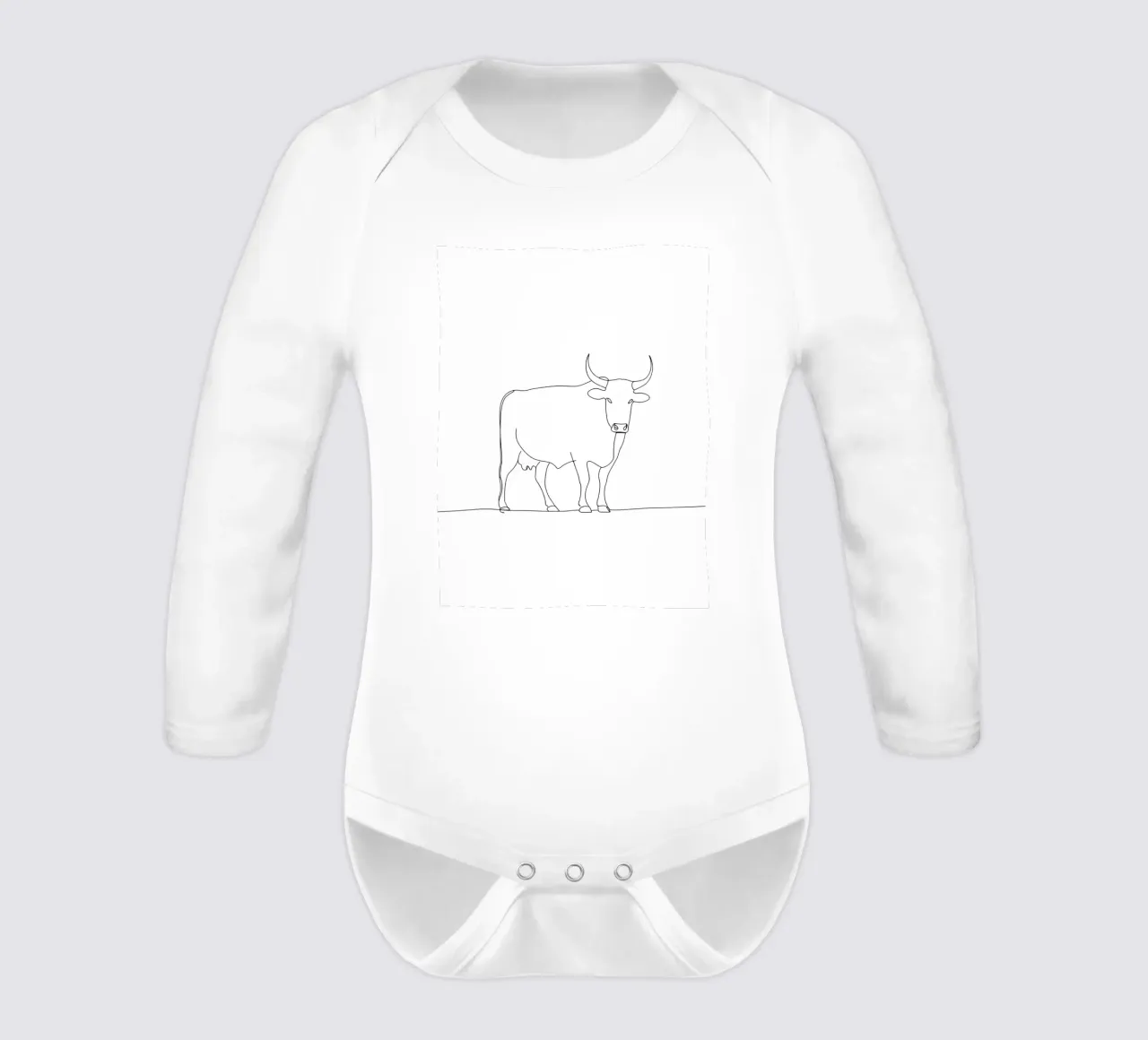 Dessin au trait minimaliste d'une vache calme | Modern Abstract Art body manches longues de Viv Line Art
