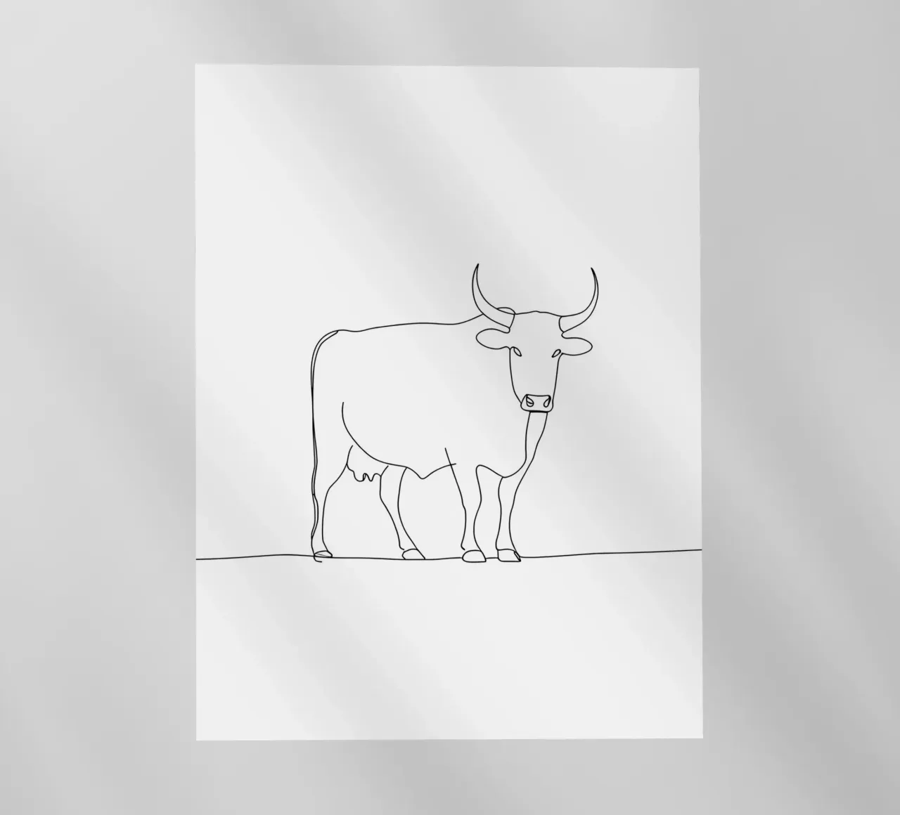 Minimalist Line Drawing of a Calm Cow | Modern Abstract Art backlit film by Viv Line Art