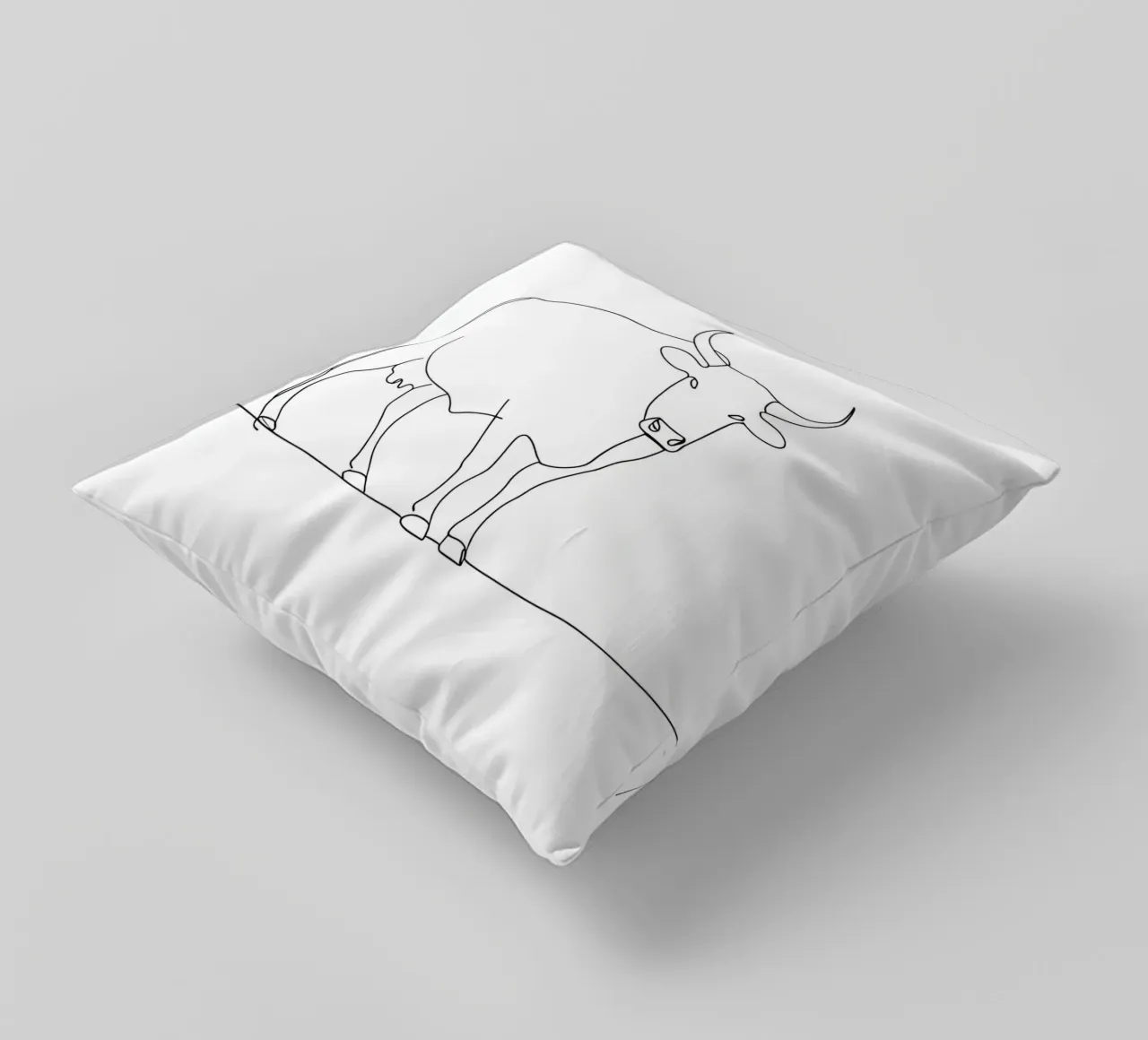 Minimalist Line Drawing of a Calm Cow | Modern Abstract Art decorative cushion by Viv Line Art