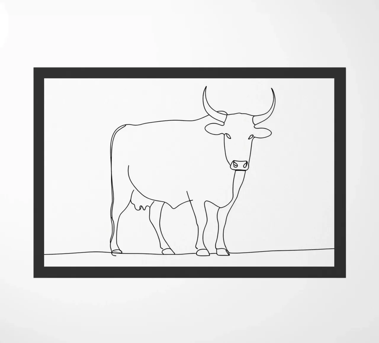 Dessin au trait minimaliste d'une vache calme | Modern Abstract Art paillasson de Viv Line Art