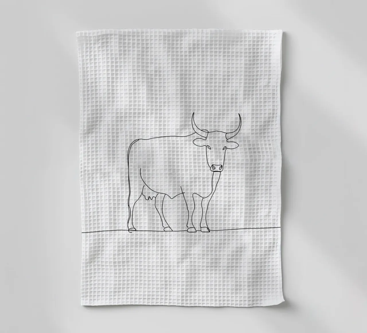 Dessin au trait minimaliste d'une vache calme | Modern Abstract Art torchon de Viv Line Art