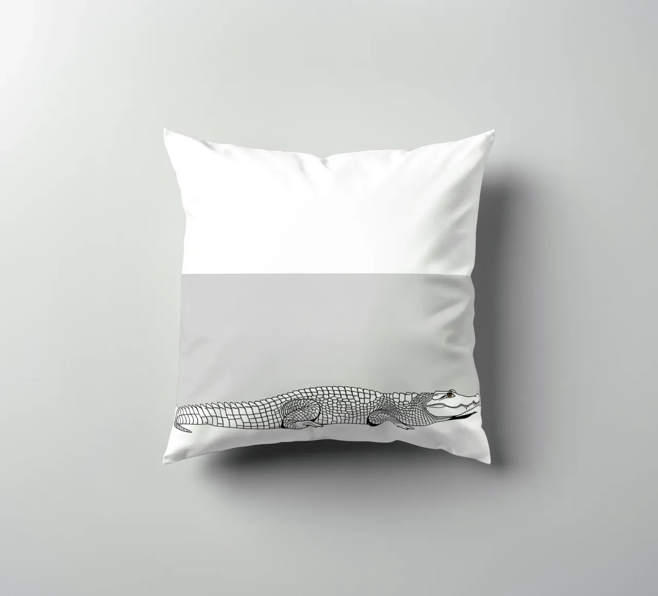 Minimalist Line Drawing of a Crocodile | Modern Abstract Art decorative cushion by Viv Line Art