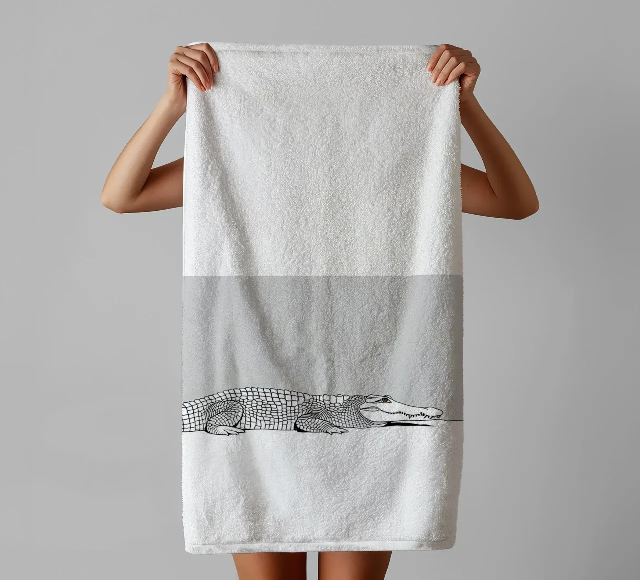 Minimalist Line Drawing of a Crocodile | Modern Abstract Art towel by Viv Line Art