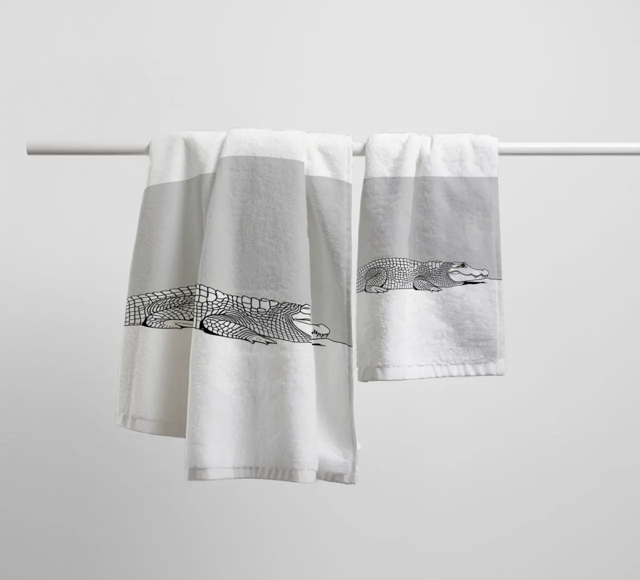 Minimalist Line Drawing of a Crocodile | Modern Abstract Art towel by Viv Line Art