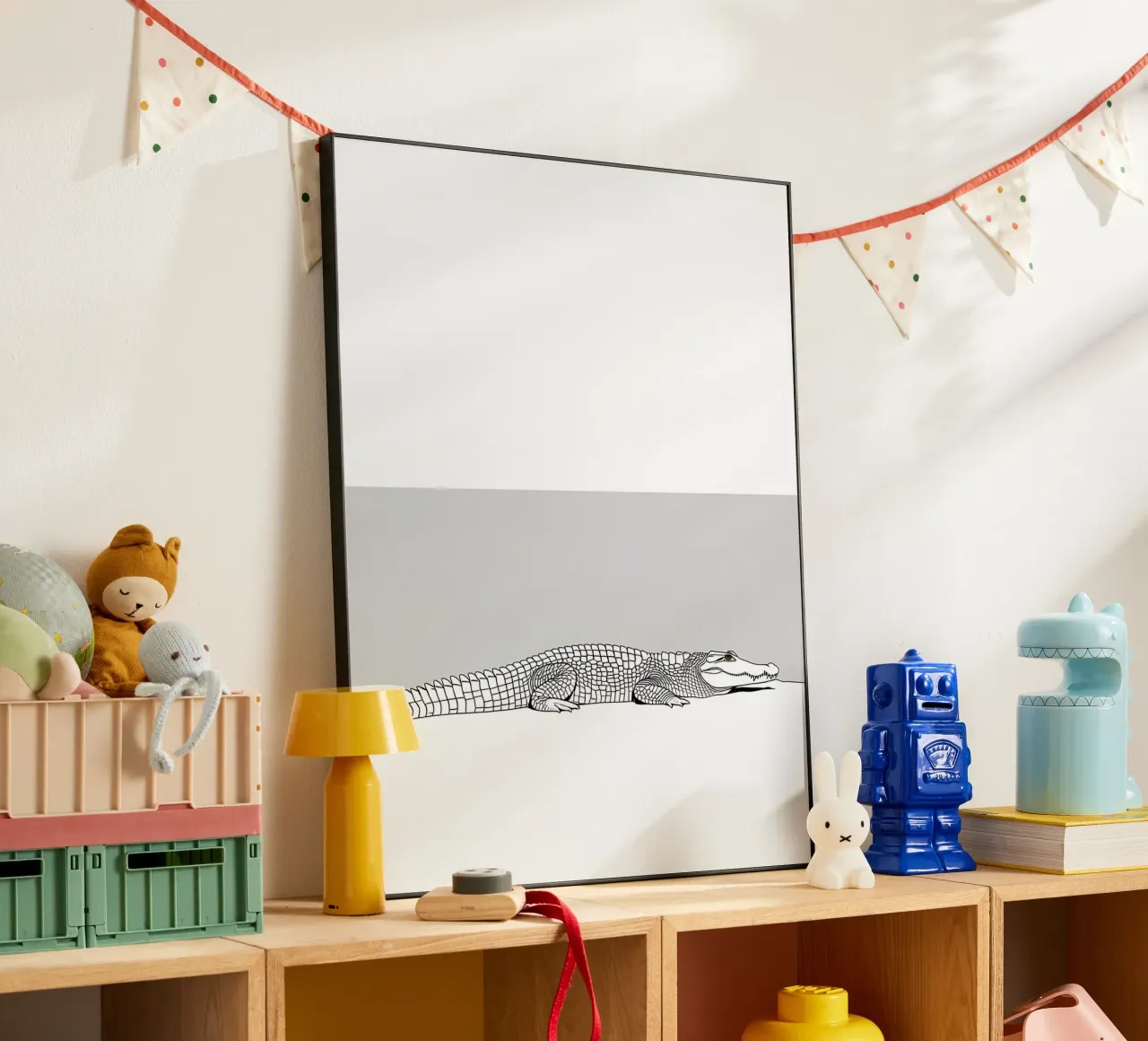 Minimalist Line Drawing of a Crocodile | Modern Abstract Art alu-dibond by Viv Line Art