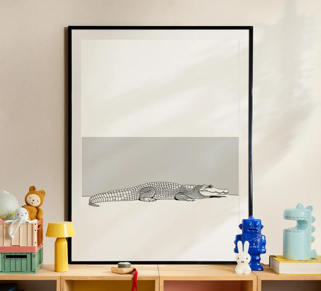 Minimalist Line Drawing of a Crocodile | Modern Abstract Art hahnemühle by Viv Line Art