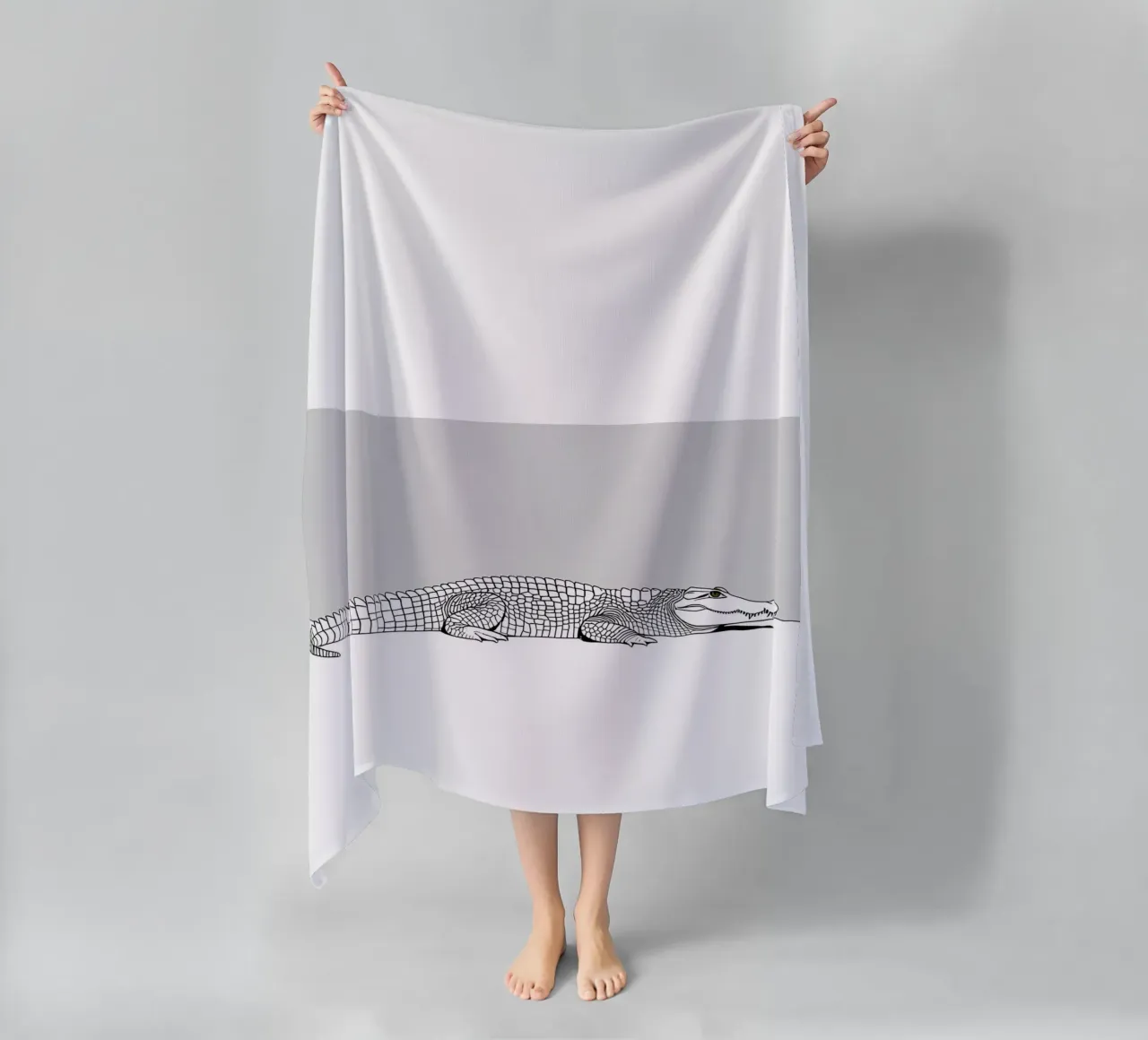 Minimalist Line Drawing of a Crocodile | Modern Abstract Art beach towel by Viv Line Art