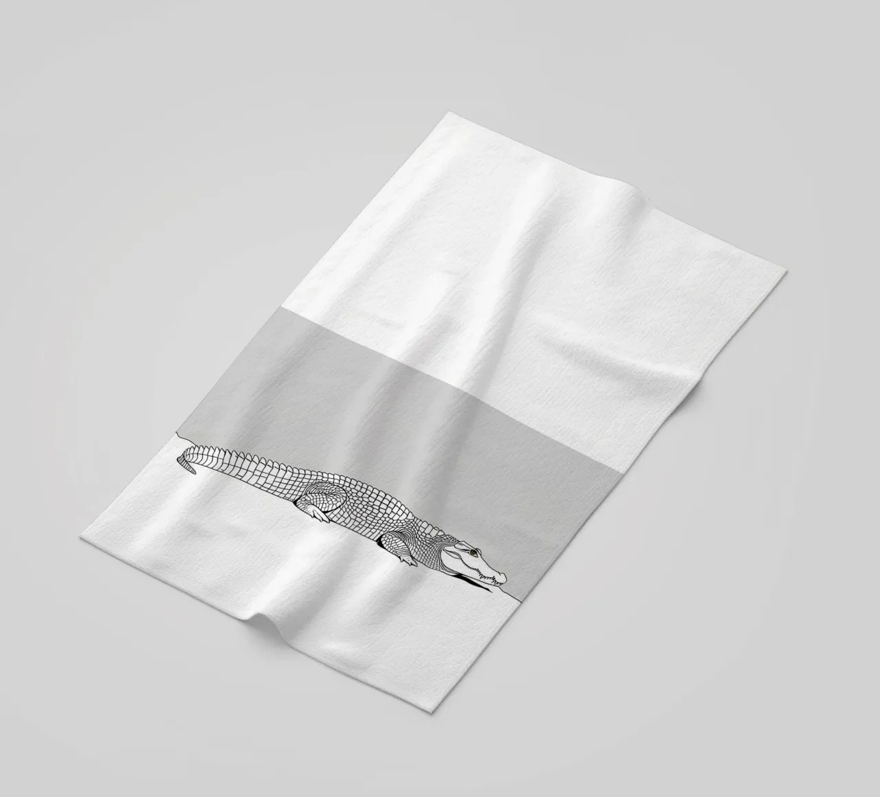 Minimalist Line Drawing of a Crocodile | Modern Abstract Art beach towel by Viv Line Art