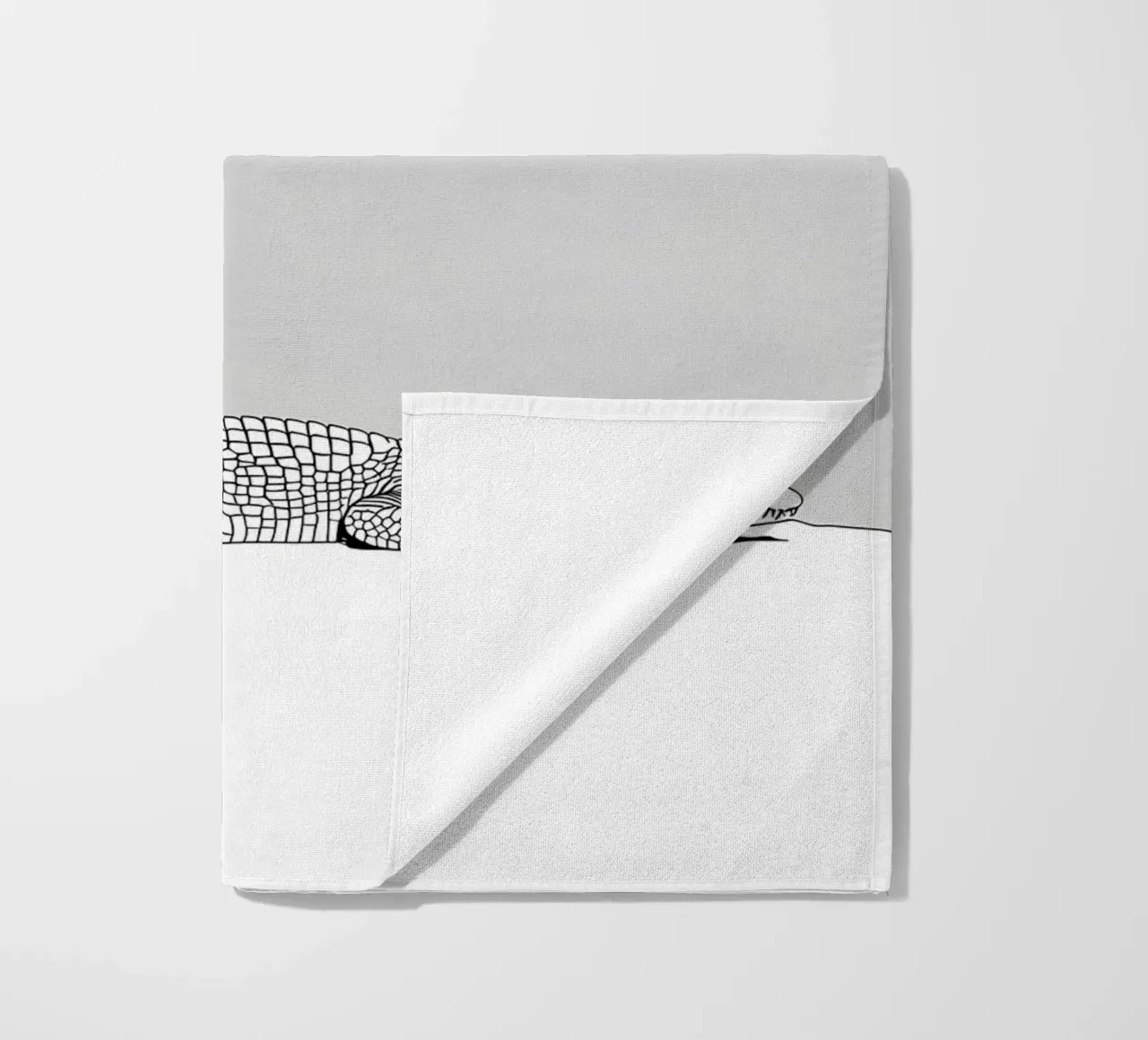 Minimalist Line Drawing of a Crocodile | Modern Abstract Art beach towel by Viv Line Art