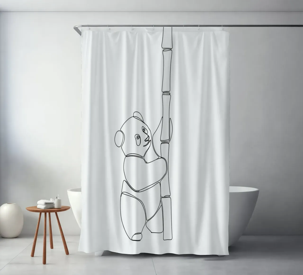 Minimalistische Strichzeichnung eines Pandas | Moderne abstrakte Kunst Duschvorhang von Viv Line Art
