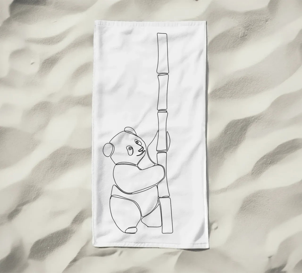 Minimalist Line Drawing of a Panda | Modern Abstract Art beach towel by Viv Line Art