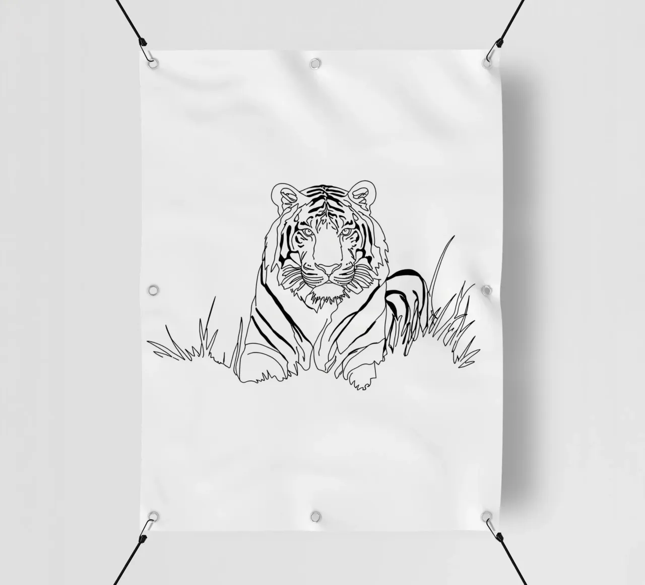 Dessin au trait minimaliste d'un tigre dans l'herbe | Modern Abs bâche pvc de Viv Line Art