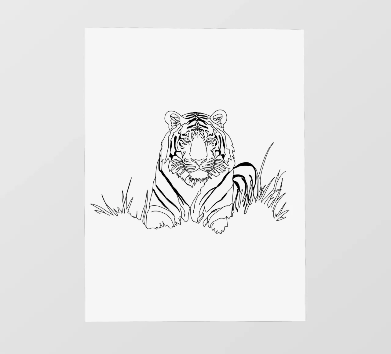 Dessin au trait minimaliste d'un tigre dans l'herbe | Modern Abs bâche pvc de Viv Line Art