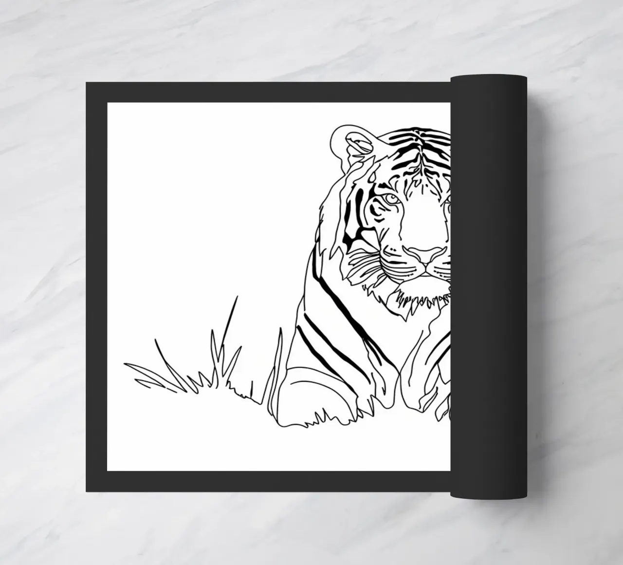 Dibujo lineal minimalista de un tigre en la hierba | Modern Abs felpudo de Viv Line Art