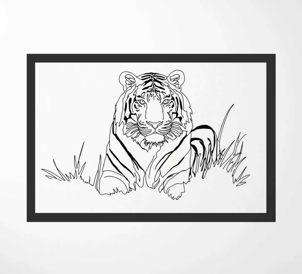 Dibujo lineal minimalista de un tigre en la hierba | Modern Abs felpudo de Viv Line Art