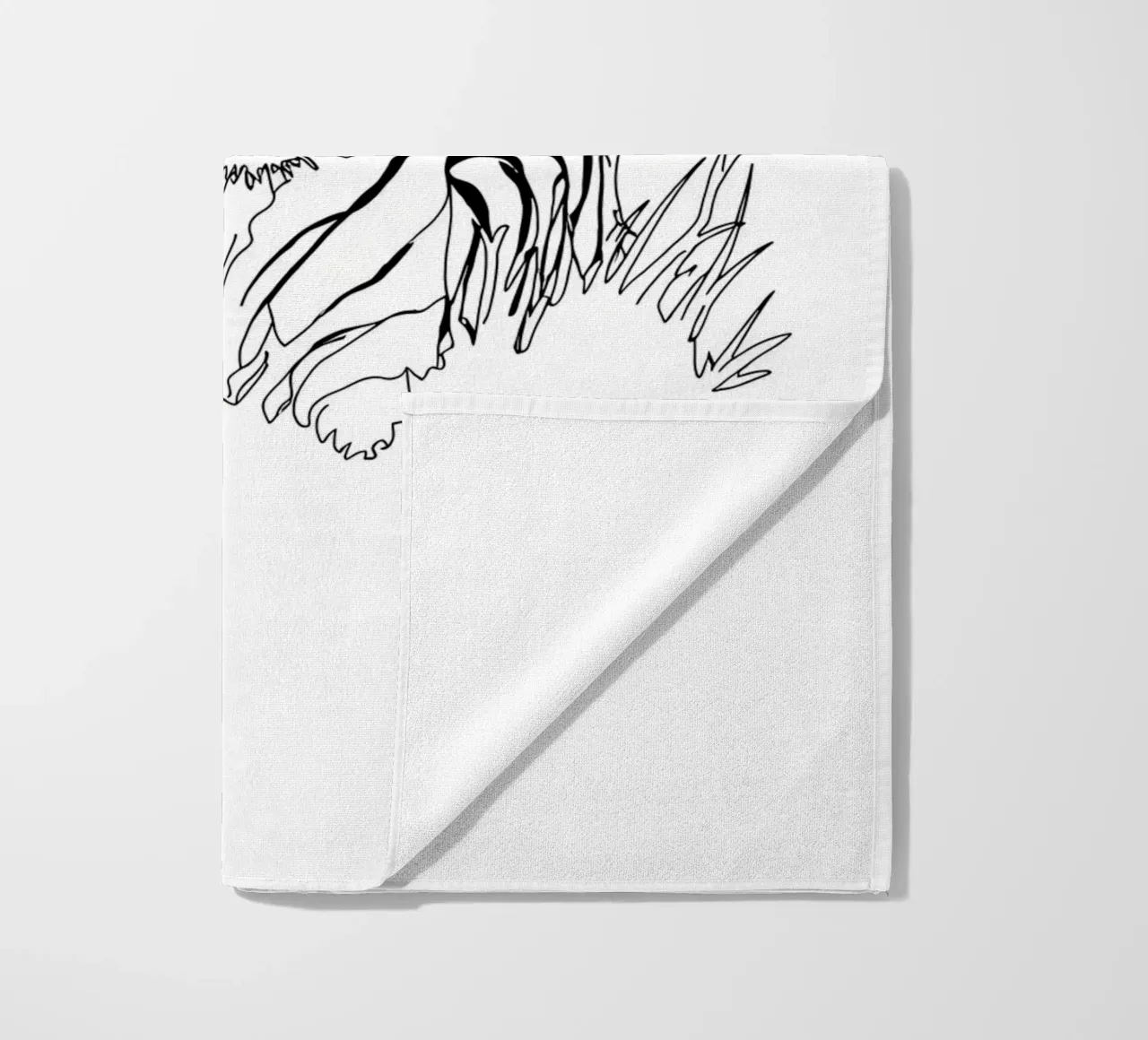 Dessin au trait minimaliste d'un tigre dans l'herbe | Modern Abs serviette de plage de Viv Line Art