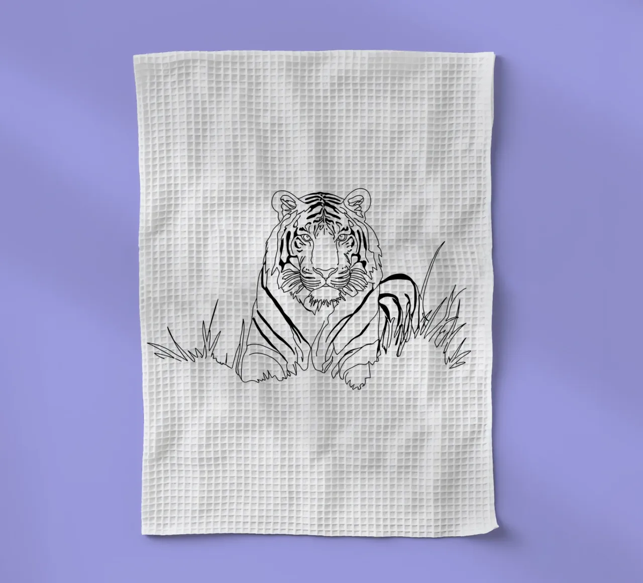 Dessin au trait minimaliste d'un tigre dans l'herbe | Modern Abs torchon de Viv Line Art