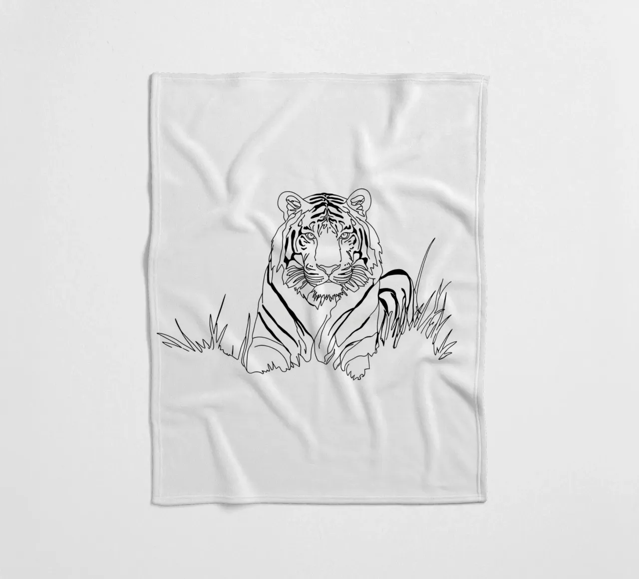 Dessin au trait minimaliste d'un tigre dans l'herbe | Modern Abs plaid polaire de Viv Line Art