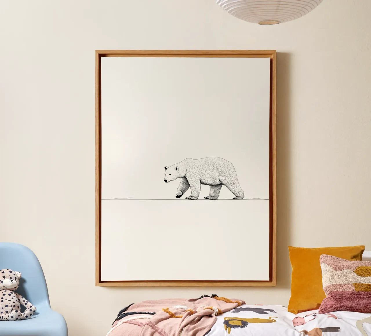Disegno di linea minimalista di un orso polare | Ar astratto moderno tela con Cornice a cassetta da Viv Line Art