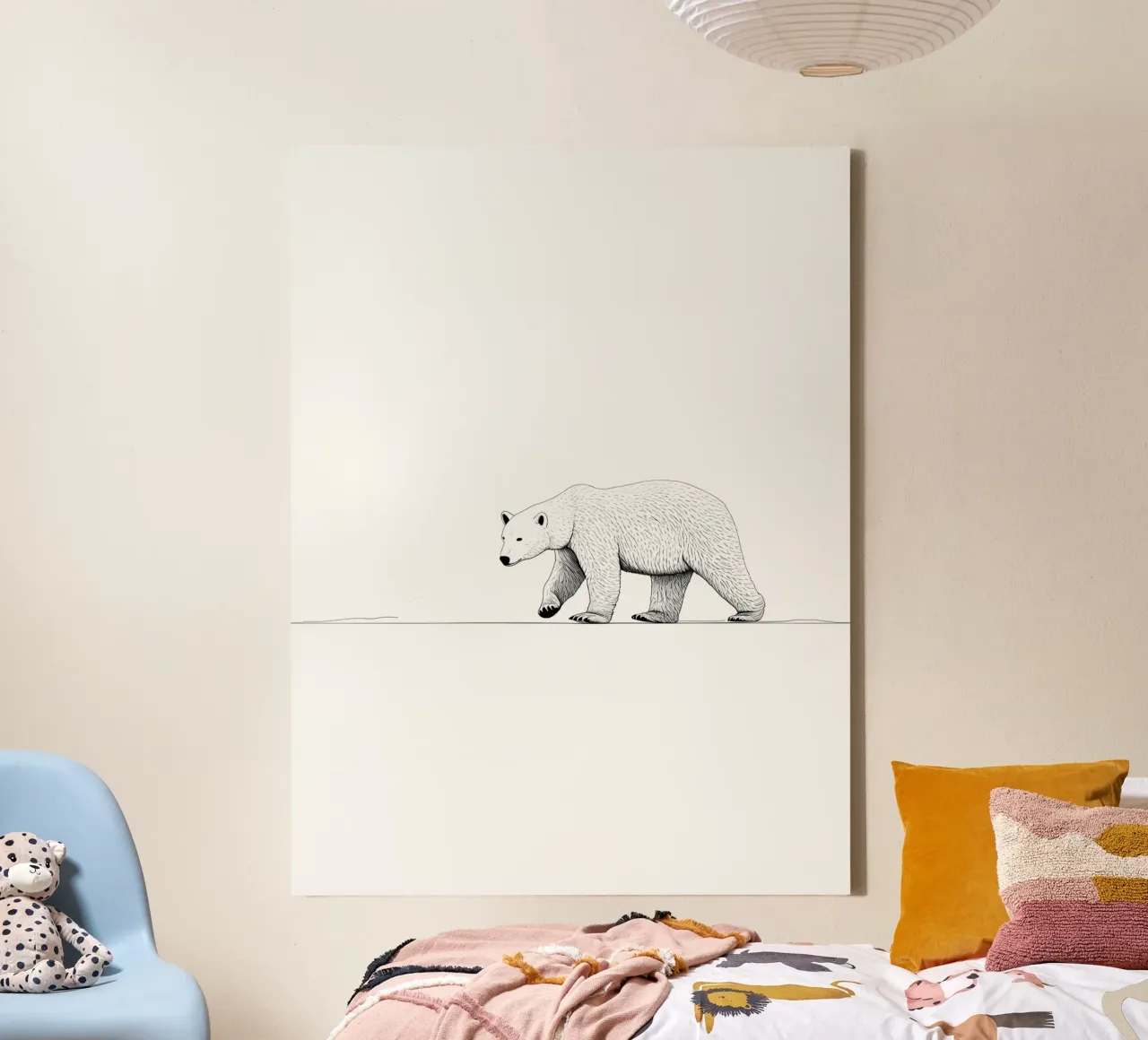 Disegno di linea minimalista di un orso polare | Ar astratto moderno tela con Cornice a cassetta da Viv Line Art