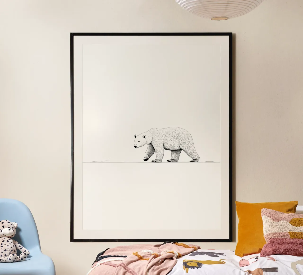 Disegno di linea minimalista di un orso polare | Ar astratto moderno carta hahnemühle da Viv Line Art