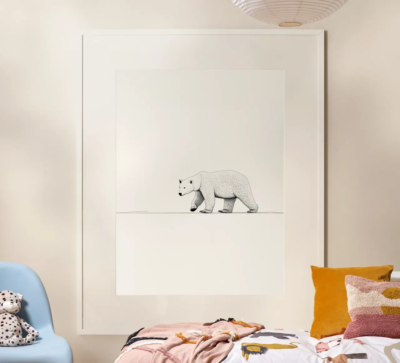 Disegno di linea minimalista di un orso polare | Ar astratto moderno carta hahnemühle da Viv Line Art