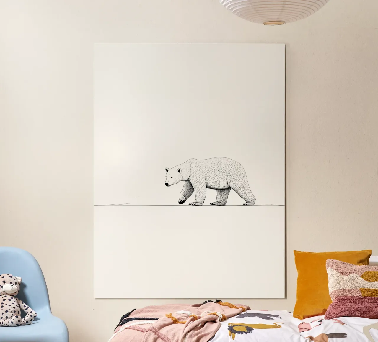 Disegno di linea minimalista di un orso polare | Ar astratto moderno carta hahnemühle da Viv Line Art