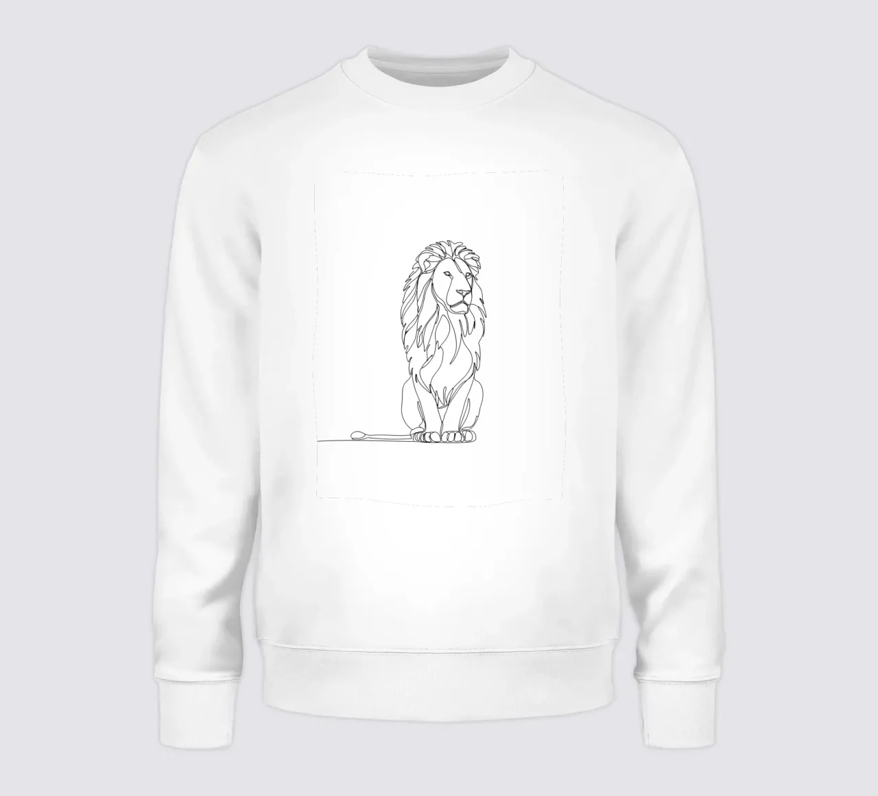 Disegno lineare minimalista di un leone seduto e pacifico | Moderno felpa da Viv Line Art